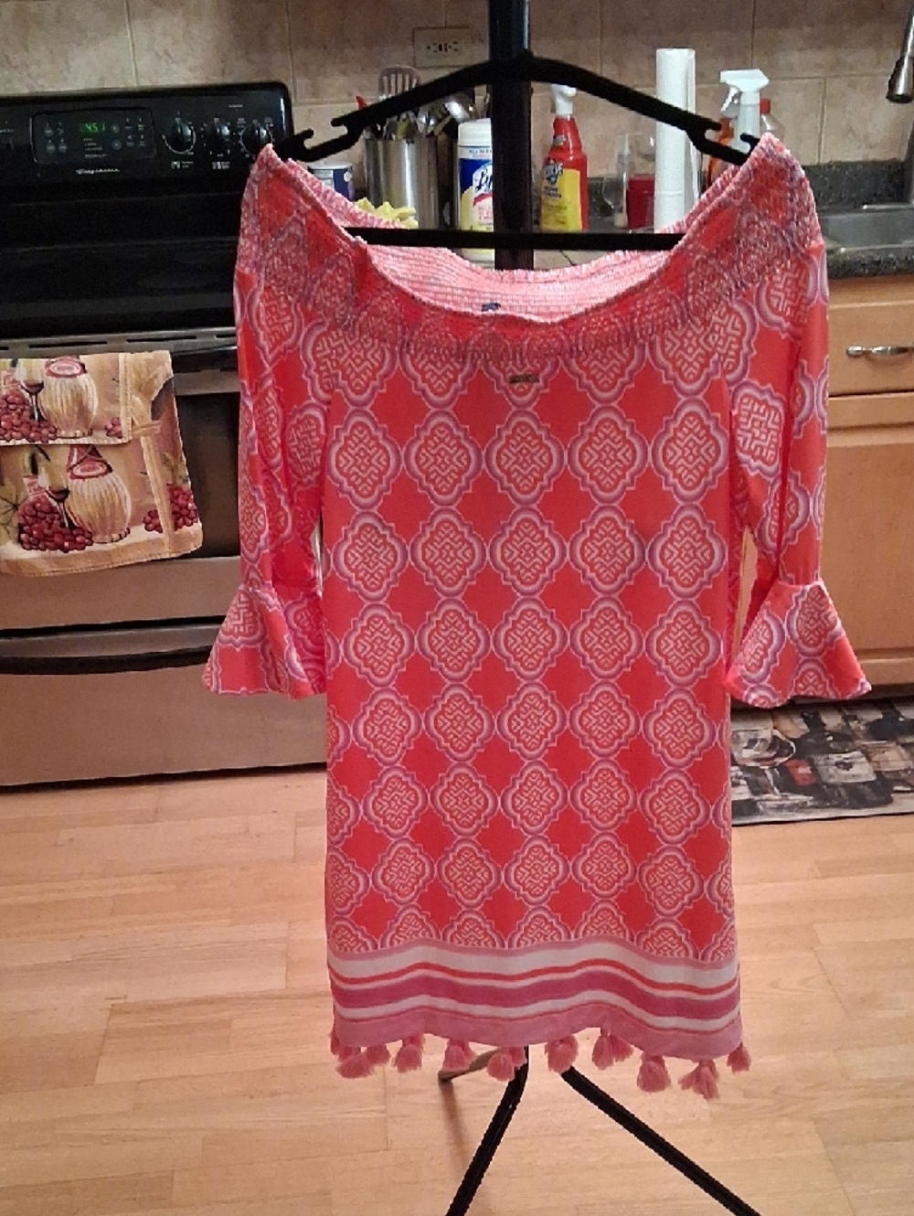 Cabana Life Pink Coral Off-Shoulder Tassel-Hem Mini Dress - Picture 15 of 16